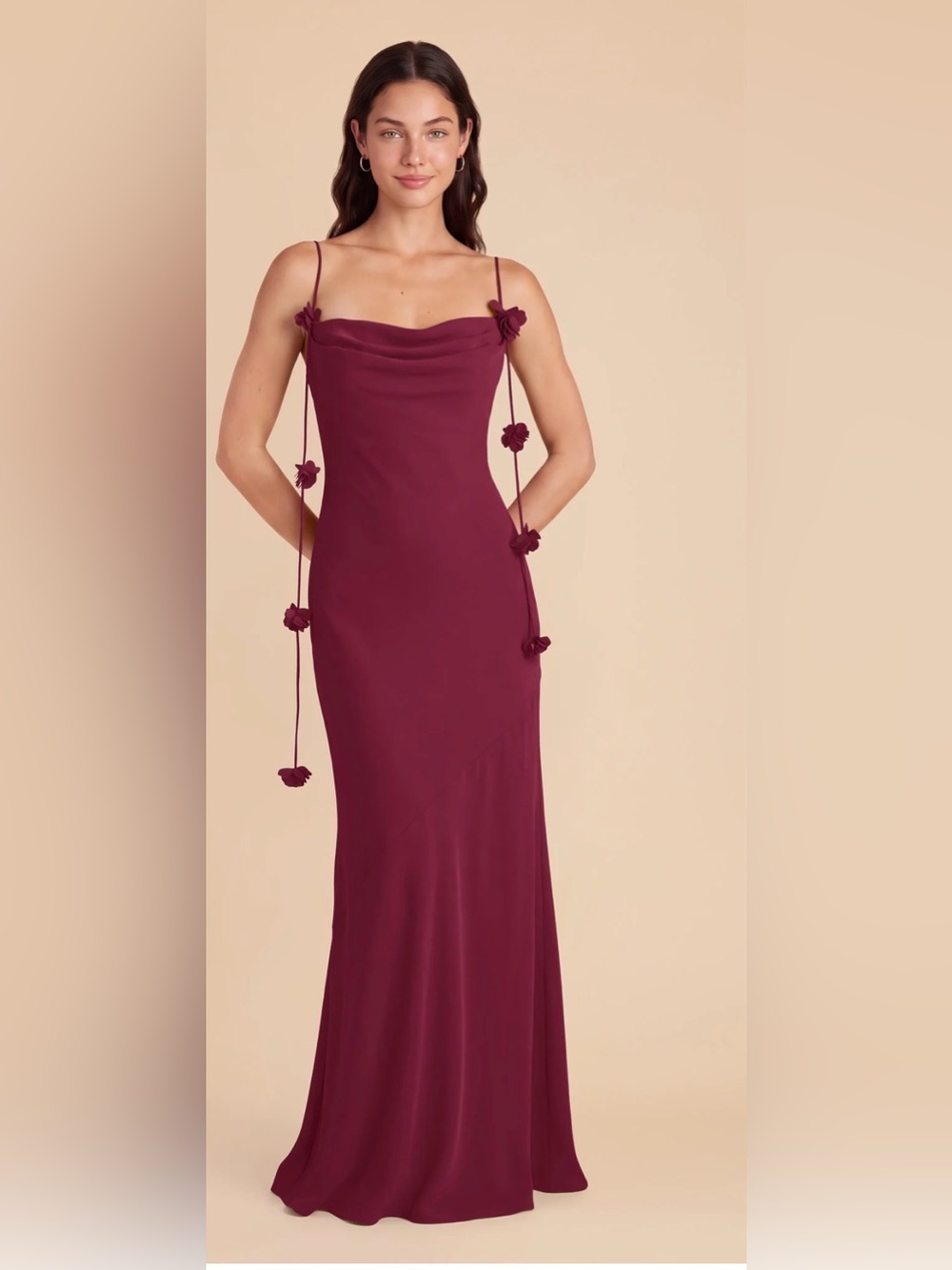 Birdy Grey Burgundy Floral-Tie Cowl Maxi Dress